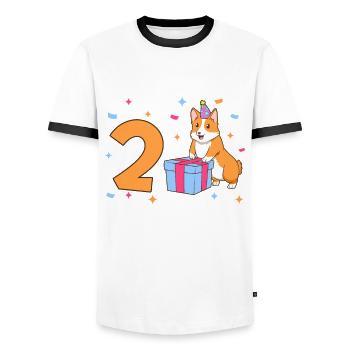 With Corgi - Girl's Birthday 2 Years - Men's Ringer Shirt - white/black - Front - AI Model Female 172 light (172cm) & AI Model Male 178 dark (178cm)