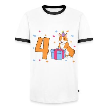 With Corgi - Girl Birthday 4 Years - Men's Ringer Shirt - white/black - Front - AI Model Female 172 light (172cm) & AI Model Male 178 dark (178cm)