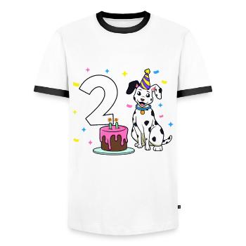 Avec Dalmatien - Anniversaire de fille 2 ans - T-shirt contrasté Homme - blanc/noir - Devant - AI Model Female 172 light (172cm) & AI Model Male 178 dark (178cm)