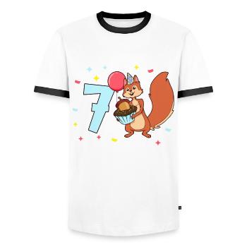 With Squirrel - Children's Birthday 7 Years - Men's Ringer Shirt - white/black - Front - AI Model Female 172 light (172cm) & AI Model Male 178 dark (178cm)