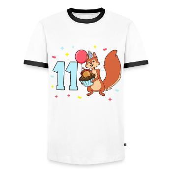 Avec écureuil - Anniversaire des enfants 11 ans - T-shirt contrasté Homme - blanc/noir - Devant - AI Model Female 172 light (172cm) & AI Model Male 178 dark (178cm)