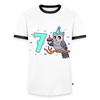 With Owl - Children's Birthday 7 Years - Men's Ringer Shirt - white/black - Front - AI Model Female 172 light (172cm) & AI Model Male 178 dark (178cm)
