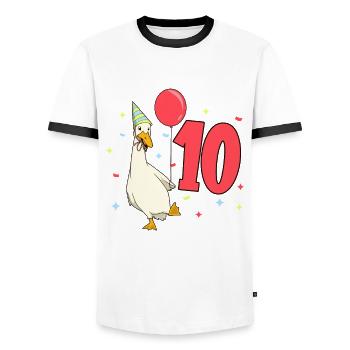 Mit Laufente - Kinder Geburtstag 10 Jahre - Männer Kontrast-T-Shirt - Weiß/Schwarz - Vorne - AI Model Female 172 light (172cm) & AI Model Male 178 dark (178cm)