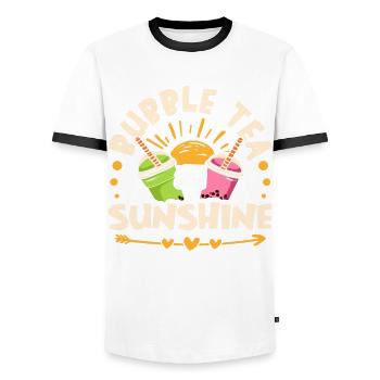 Bubble Tea and Sunshine Boba Tea Drinker - Men's Ringer Shirt - white/black - Front - AI Model Female 172 light (172cm) & AI Model Male 178 dark (178cm)
