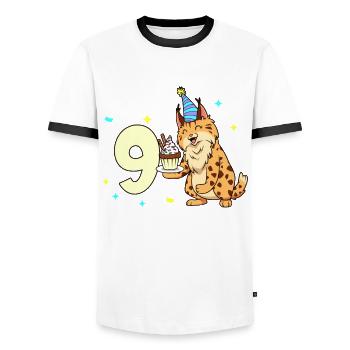 With lynx - children's birthday 9 years - Men's Ringer Shirt - white/black - Front - AI Model Female 172 light (172cm) & AI Model Male 178 dark (178cm)