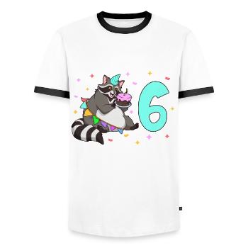 Mit Waschbär - Kinder Geburtstag 6 Jahre - Männer Kontrast-T-Shirt - Weiß/Schwarz - Vorne - AI Model Female 172 light (172cm) & AI Model Male 178 dark (178cm)