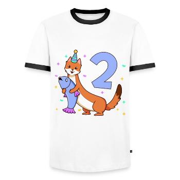 Mit Wiesel - Kinder Geburtstag 2 Jahre - Männer Kontrast-T-Shirt - Weiß/Schwarz - Vorne - AI Model Female 172 light (172cm) & AI Model Male 178 dark (178cm)