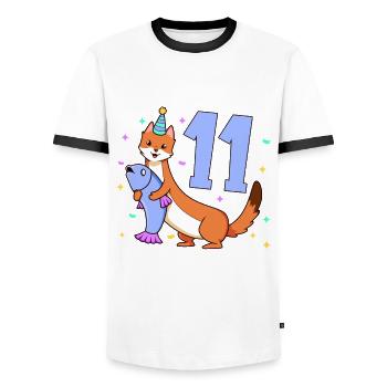 Avec belette - anniversaire des enfants 11 ans - T-shirt contrasté Homme - blanc/noir - Devant - AI Model Female 172 light (172cm) & AI Model Male 178 dark (178cm)