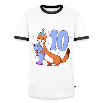 Mit Wiesel - Kinder Geburtstag 10 Jahre - Männer Kontrast-T-Shirt - Weiß/Schwarz - Vorne - AI Model Female 172 light (172cm) & AI Model Male 178 dark (178cm)