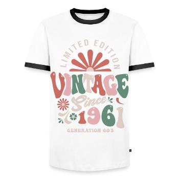 1961 Birthday 1961 vintage - Men's Ringer Shirt - white/black - Front - AI Model Female 172 light (172cm) & AI Model Male 178 dark (178cm)