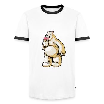 Comic Eisbär genießt Eistüte - Männer Kontrast-T-Shirt - Weiß/Schwarz - Vorne - AI Model Female 172 light (172cm) & AI Model Male 178 dark (178cm)