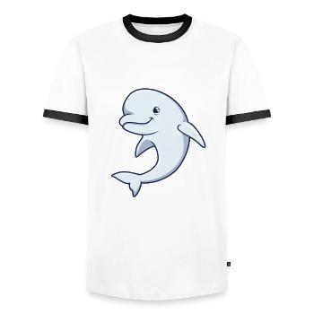 Kawaii Wal - Beluga - Männer Kontrast-T-Shirt - Weiß/Schwarz - Vorne - AI Model Female 172 light (172cm) & AI Model Male 178 dark (178cm)