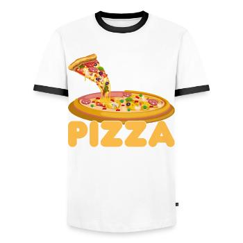 Ob Pizza Auch An Mich Denkt Pizza-Food-Liebhaber - Männer Kontrast-T-Shirt - Weiß/Schwarz - Vorne - AI Model Female 172 light (172cm) & AI Model Male 178 dark (178cm)