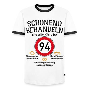 94. Geburtstag Schonend Behandeln 94 Alte Kiste 94 - Männer Kontrast-T-Shirt - Weiß/Schwarz - Vorne - AI Model Female 172 light (172cm) & AI Model Male 178 dark (178cm)
