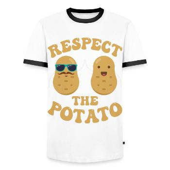 Funny Root Vegetable Potato Pun - Men's Ringer Shirt - white/black - Front - AI Model Female 172 light (172cm) & AI Model Male 178 dark (178cm)