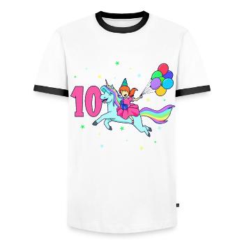 Mit Einhorn - Mädchen Geburtstag 10 Jahre - Männer Kontrast-T-Shirt - Weiß/Schwarz - Vorne - AI Model Female 172 light (172cm) & AI Model Male 178 dark (178cm)