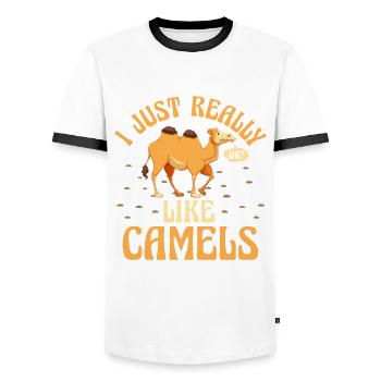 Camel Lover Desert Animal Wildlife Africa - Men's Ringer Shirt - white/black - Front - AI Model Female 172 light (172cm) & AI Model Male 178 dark (178cm)