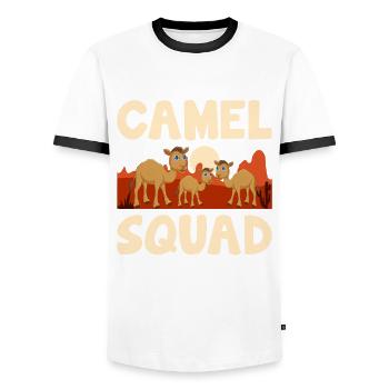 Camel Lover Desert Animal Wildlife Africa - Men's Ringer Shirt - white/black - Front - AI Model Female 172 light (172cm) & AI Model Male 178 dark (178cm)