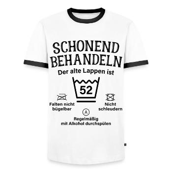 52. Geburtstag Schonend Behandeln Alte Lappen 52 - Männer Kontrast-T-Shirt - Weiß/Schwarz - Vorne - AI Model Female 172 light (172cm) & AI Model Male 178 dark (178cm)