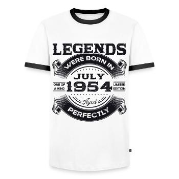 69th Birthday Man Legendary July Born 1954 - Men's Ringer Shirt - white/black - Front - AI Model Female 172 light (172cm) & AI Model Male 178 dark (178cm)