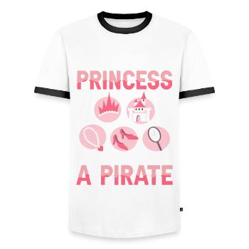 Pourquoi être une princesse quand on est pirate - T-shirt contrasté Homme - blanc/noir - Devant - AI Model Female 172 light (172cm) & AI Model Male 178 dark (178cm)