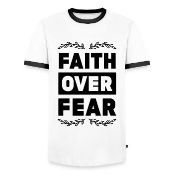 Bible Faith over fear - Men's Ringer Shirt - white/black - Front - AI Model Female 172 light (172cm) & AI Model Male 178 dark (178cm)