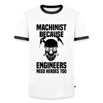 Problèmes de tolérance des mécaniciens du CNC - T-shirt contrasté Homme - blanc/noir - Devant - AI Model Female 172 light (172cm) & AI Model Male 178 dark (178cm)
