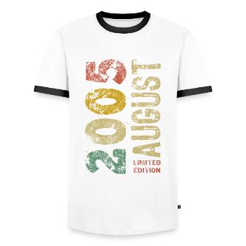Limited Edition August 2005 Birthday - Gift - Men's Ringer Shirt - white/black - Front - AI Model Female 172 light (172cm) & AI Model Male 178 dark (178cm)
