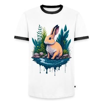 Beautiful illustration of a rabbit - Men's Ringer Shirt - white/black - Front - AI Model Female 172 light (172cm) & AI Model Male 178 dark (178cm)