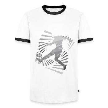 Fußball Plaer Kick Ball Mit Wirbeln - Männer Kontrast-T-Shirt - Weiß/Schwarz - Vorne - AI Model Female 172 light (172cm) & AI Model Male 178 dark (178cm)