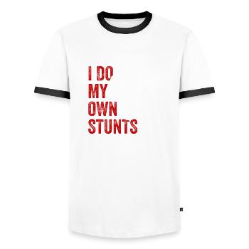 VTT Je fais mes propres cascades VTT - T-shirt contrasté Homme - blanc/noir - Devant - AI Model Female 172 light (172cm) & AI Model Male 178 dark (178cm)