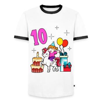 Mit Einhorn - Mädchen Geburtstag 10 Jahre - Männer Kontrast-T-Shirt - Weiß/Schwarz - Vorne - AI Model Female 172 light (172cm) & AI Model Male 178 dark (178cm)