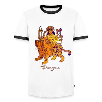 Hindu God - Durga - Men's Ringer Shirt - white/black - Front - AI Model Female 172 light (172cm) & AI Model Male 178 dark (178cm)