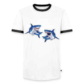 Always be yourself You can be a shark - Men's Ringer Shirt - white/black - Front - AI Model Female 172 light (172cm) & AI Model Male 178 dark (178cm)