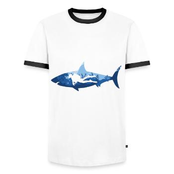 Always be yourself You can be a shark - Men's Ringer Shirt - white/black - Front - AI Model Female 172 light (172cm) & AI Model Male 178 dark (178cm)
