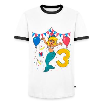 With Mermaid - Girl Birthday 3 Years - Men's Ringer Shirt - white/black - Front - AI Model Female 172 light (172cm) & AI Model Male 178 dark (178cm)