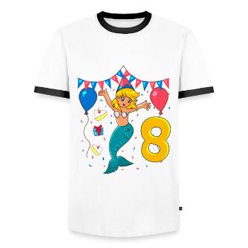 Mit Meerjungfrau - Mädchen Geburtstag 8 Jahre - Männer Kontrast-T-Shirt - Weiß/Schwarz - Vorne - AI Model Female 172 light (172cm) & AI Model Male 178 dark (178cm)