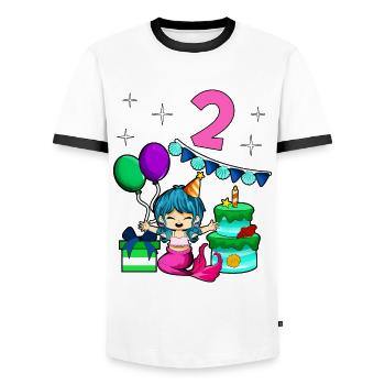 Avec Sirène - Anniversaire de fille 2 ans - T-shirt contrasté Homme - blanc/noir - Devant - AI Model Female 172 light (172cm) & AI Model Male 178 dark (178cm)