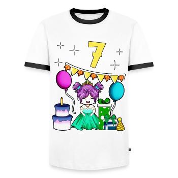 With Princess - Girl Birthday 7 Years - Men's Ringer Shirt - white/black - Front - AI Model Female 172 light (172cm) & AI Model Male 178 dark (178cm)