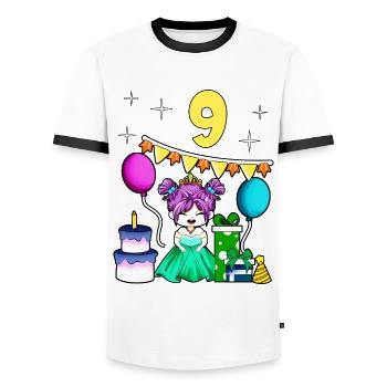 Mit Prinzessin - Mädchen Geburtstag 9 Jahre - Männer Kontrast-T-Shirt - Weiß/Schwarz - Vorne - AI Model Female 172 light (172cm) & AI Model Male 178 dark (178cm)