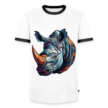 Nashorn Portrait - Männer Kontrast-T-Shirt - Weiß/Schwarz - Vorne - AI Model Female 172 light (172cm) & AI Model Male 178 dark (178cm)