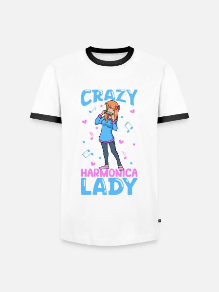 Crazy Harmonica Lady - Men's Ringer Shirt - white/black