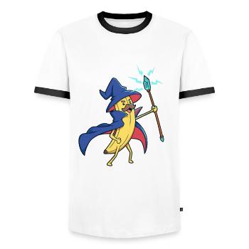 Wizard Banana - Men's Ringer Shirt - white/black - Front - AI Model Female 172 light (172cm) & AI Model Male 178 dark (178cm)