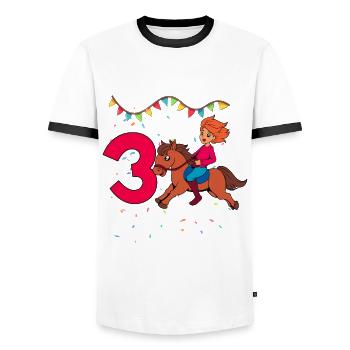 With Horse - Girl Birthday 3 Years - Men's Ringer Shirt - white/black - Front - AI Model Female 172 light (172cm) & AI Model Male 178 dark (178cm)