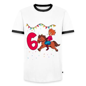 Mit Pferd - Mädchen Geburtstag 6 Jahre - Männer Kontrast-T-Shirt - Weiß/Schwarz - Vorne - AI Model Female 172 light (172cm) & AI Model Male 178 dark (178cm)