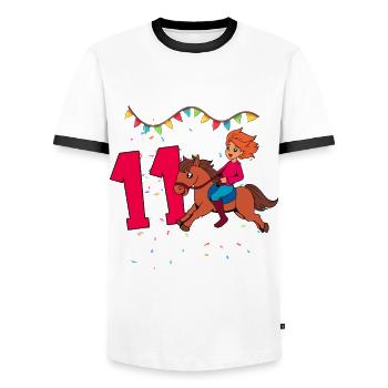 Avec Cheval - Fille Anniversaire 11 ans - T-shirt contrasté Homme - blanc/noir - Devant - AI Model Female 172 light (172cm) & AI Model Male 178 dark (178cm)