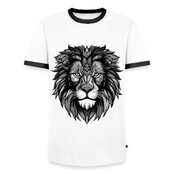 Lion Portrait - Men's Ringer Shirt - white/black - Front - AI Model Female 172 light (172cm) & AI Model Male 178 dark (178cm)