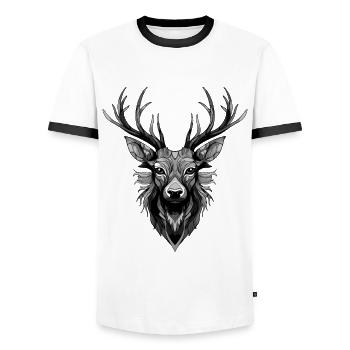 Hirsch Portrait - Männer Kontrast-T-Shirt - Weiß/Schwarz - Vorne - AI Model Female 172 light (172cm) & AI Model Male 178 dark (178cm)
