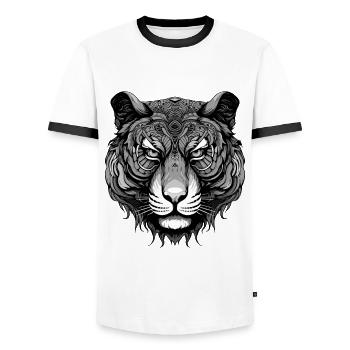 Tiger Portrait - Männer Kontrast-T-Shirt - Weiß/Schwarz - Vorne - AI Model Female 172 light (172cm) & AI Model Male 178 dark (178cm)