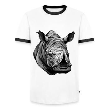 Rhinoceros Portrait - Men's Ringer Shirt - white/black - Front - AI Model Female 172 light (172cm) & AI Model Male 178 dark (178cm)